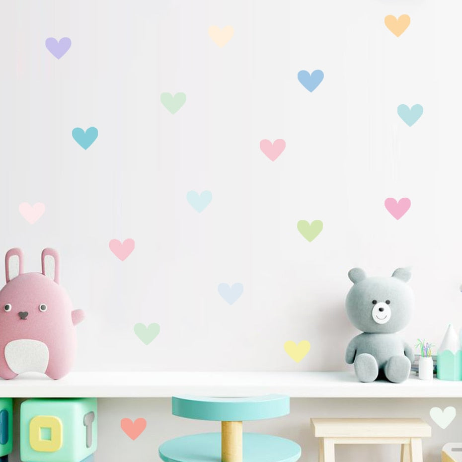 Pastel Colored Hearts Wall Decal Removable PVC Vinyl Wall Stickers For Nursery Room Children's Bedroom Kindergarten Creative DIY Wall Decor