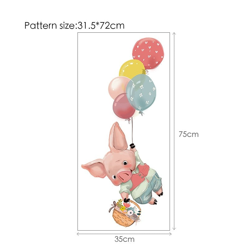 Balloon Bunnies Wall Decals For Baby's Room Colorful Removable PVC Wall Decals For Nursery Cute Animal Balloon Wall Stickers Creative DIY Kid's Room