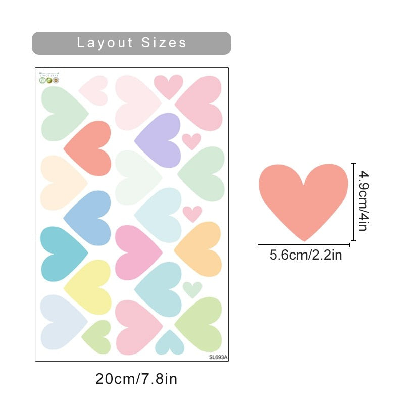 Pastel Colored Hearts Wall Decal Removable PVC Vinyl Wall Stickers For Nursery Room Children's Bedroom Kindergarten Creative DIY Wall Decor
