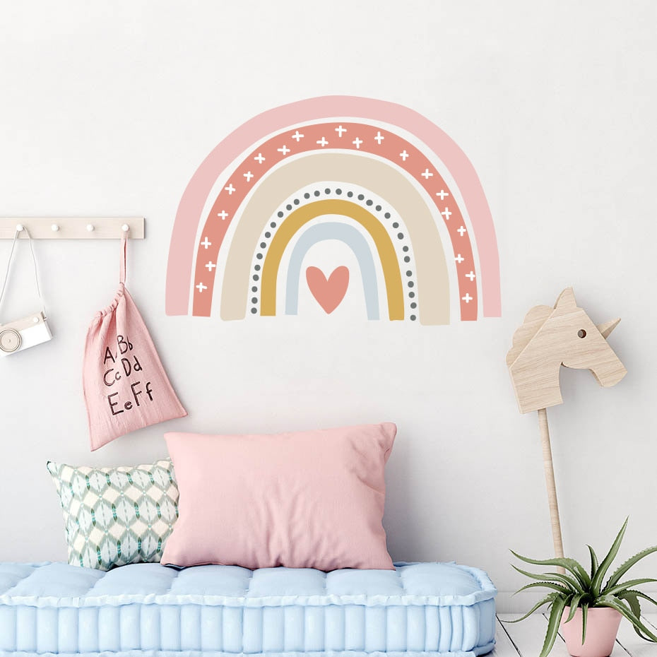 Pink Rainbow Stars Cute Wall Decal For Baby's Bedroom Removable PVC Vinyl Wall Mural Sticker For Children's Nursery Creative DIY Home Art Decor