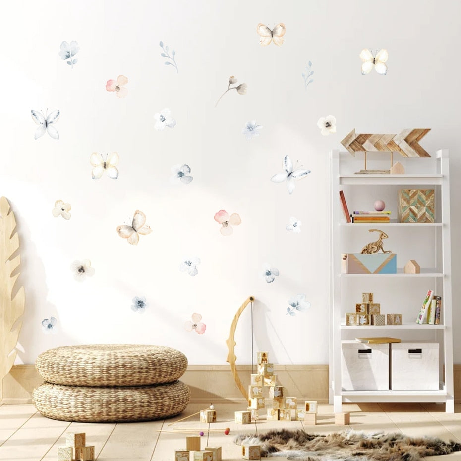 Bohemian Flowers & Butterflies Wall Decals Removable PVC Vinyl Wall Stickers For Decorating Living Room Bedroom Wall Creative DIY Home Decor