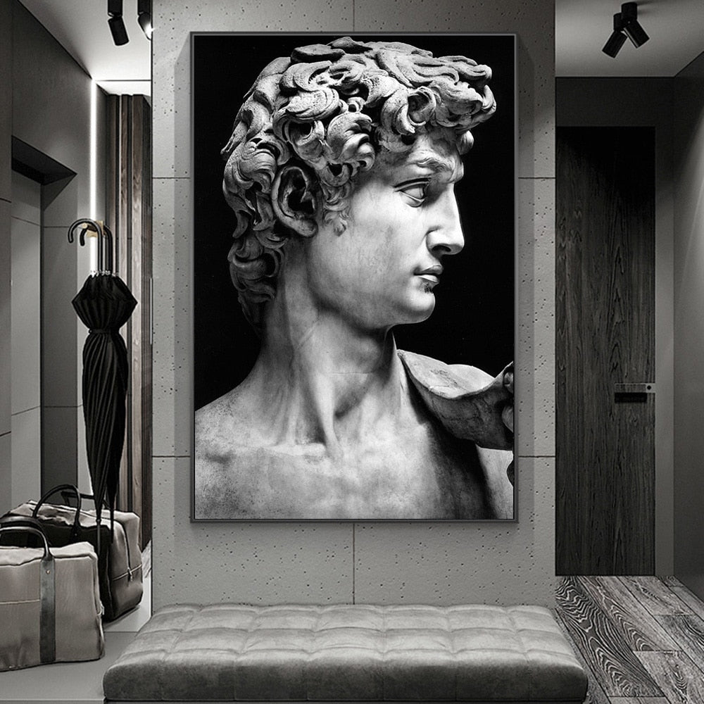 Classical Renaissance Sculpture Michelangelo David Statue Wall Art Fine Art Canvas Print Black & White Picture For Modern Living Room Decor