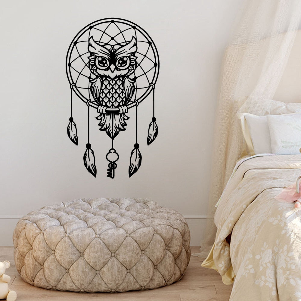 Little Owl Dreamcatcher Wall Mural For Children's Room Vinyl Wall Decal Removable PVC Wall Sticker For Kid's Room Creative Home DIY Nursery Decor