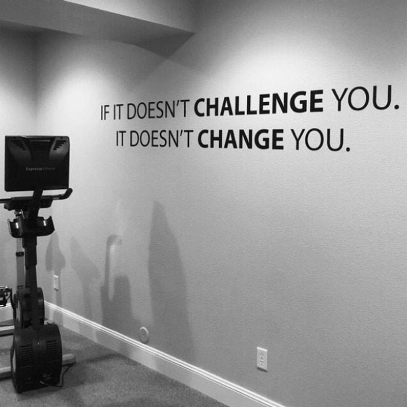 Daily Affirmation Quotation Vinyl Wall Decal Removable Self Adhesive PVC Wall Mural For Office Classroom Gym Workout Motivational Signage: "If It Doesn't CHALLENGE You. It Doesn't CHANGE You Wall Sticker"