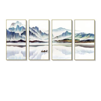 Auspicious Golden Mountain Wall Art Fine Art Canvas Prints Modular Set of 4 Pictures For Modern Apartment Living Room Home Office Interior Decor