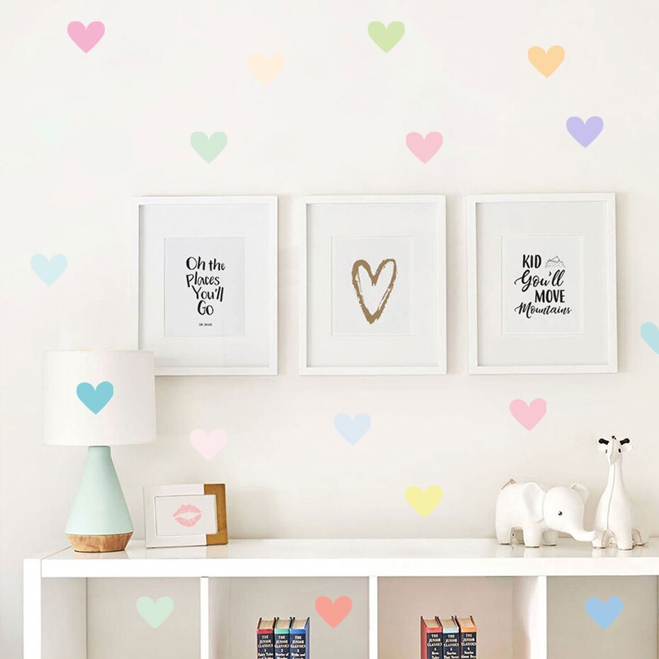 Pastel Colored Hearts Wall Decal Removable PVC Vinyl Wall Stickers For Nursery Room Children's Bedroom Kindergarten Creative DIY Wall Decor