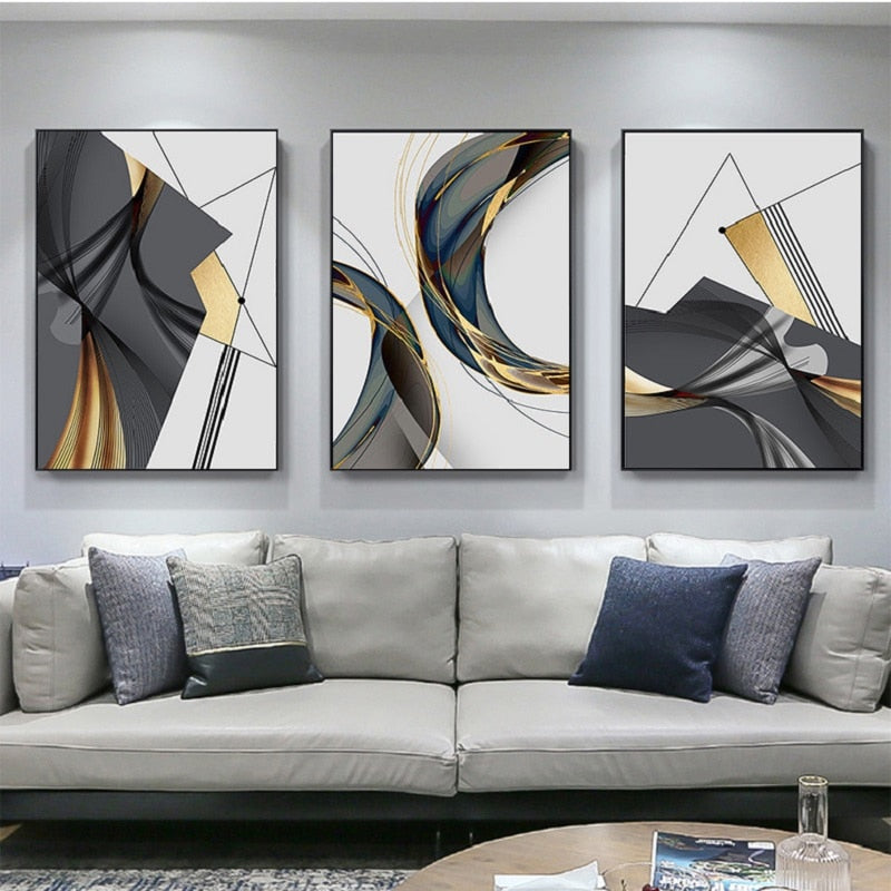 Geometric Flowing Shapes Abstract Wall Art Fine Art Canvas Prints Pictures For Modern Apartment Living Room Minimalist Home Office Interiors