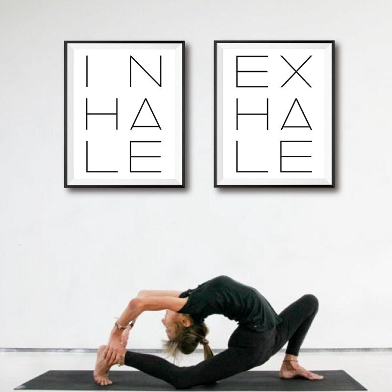 Inhale Exhale Poster Black & White Minimalist Meditation Breathe Wall Art Fine Art Canvas Prints Modern Typographic Wall Decor For Bedroom Yoga Studio Decor