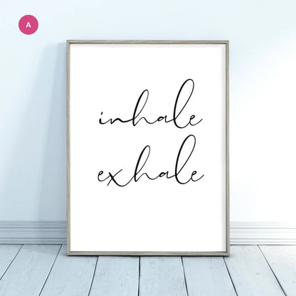 Inhale Exhale Pink Namaste Lotus Wall Art Fine Art Canvas Prints Modern Minimalist Meditation Quote Pictures Of Calm For Yoga Studio Wall Art Decor