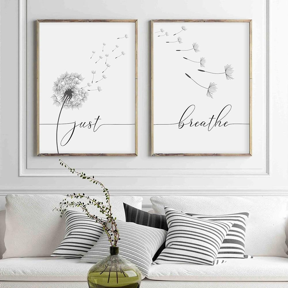 Inspirational Dandelion Meditation Posters Minimalist Wall Art Black White Fine Art Canvas Prints For Living Room Bedroom Yoga Studio Wall Decor