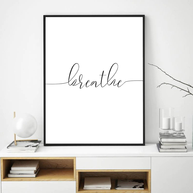 Inspirational Posters Just Breathe Quotation Wall Art Fine Canvas Prints Black White Yoga Meditation Pictures For Living Room Bedroom Salon Art Decor