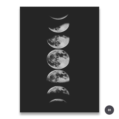 La Luna Black & White Moon Phases Wall Art Fine Art Canvas Prints Modern Posters For Bedroom Living Room Home Office Art Decoration
