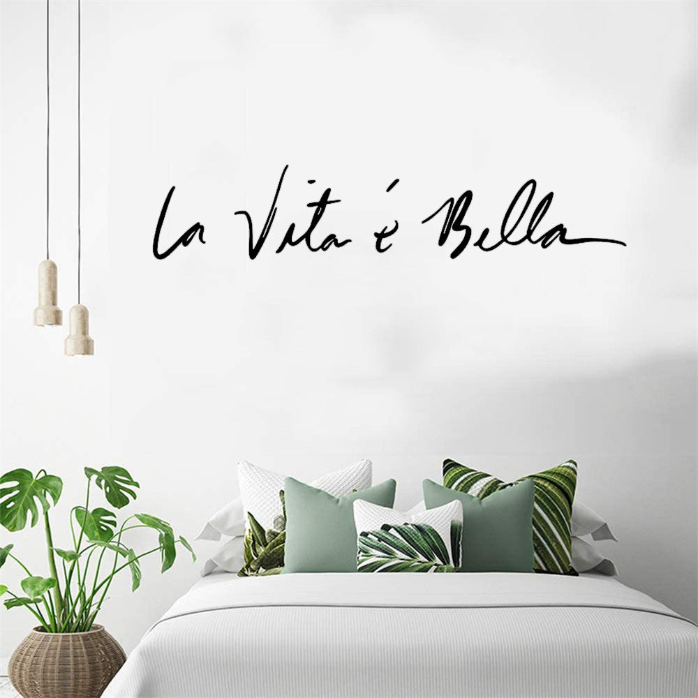 Life Is Beautiful La Vita e Bella Italian Quotation Wall Decal Removable PVC Wall Sticker Inspirational Daily Mantra Creative DIY Home Decor
