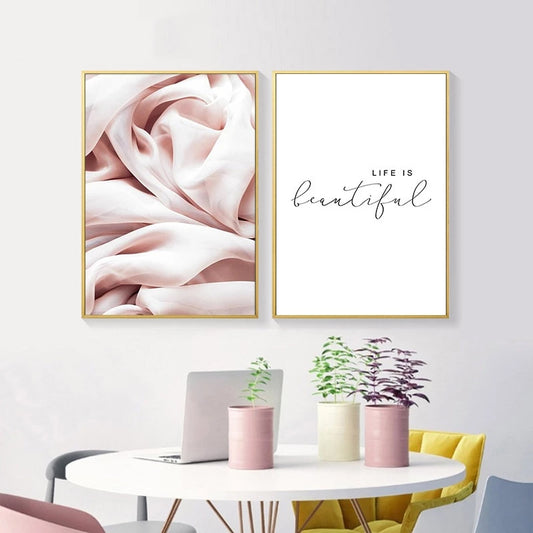 Life Is Beautiful Pink Abstract Wall Art Nordic Minimalist Quotation Fine Art Canvas Prints Modern Pictures For Living Room Bedroom Decor