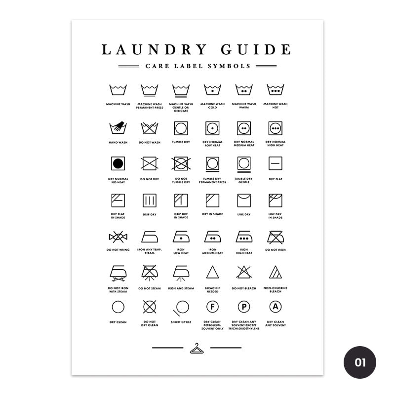 Light Hearted Laundry Room Signage Symbols Wall Art Black & White Fine Art Canvas Prints Utility Room Posters Modern Nordic Home Decor