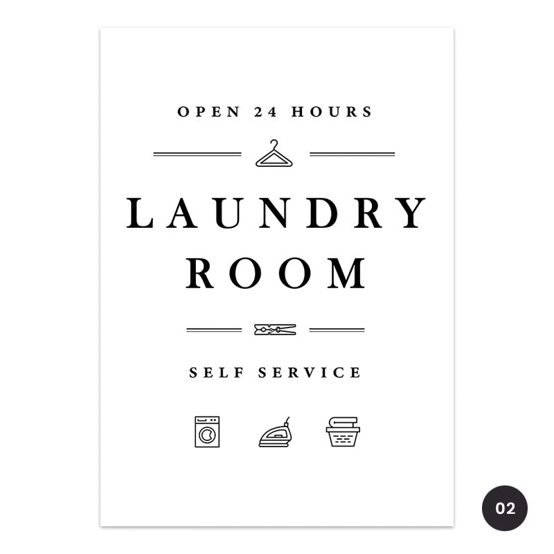 Light Hearted Laundry Room Signage Symbols Wall Art Black & White Fine Art Canvas Prints Utility Room Posters Modern Nordic Home Decor