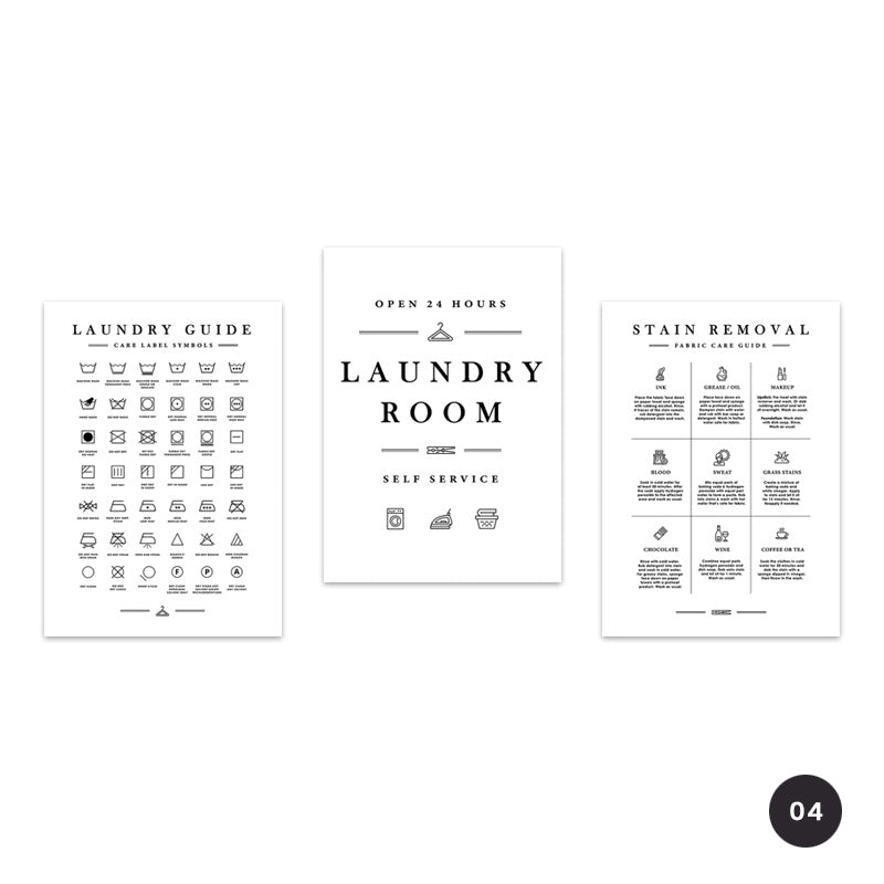 Light Hearted Laundry Room Signage Symbols Wall Art Black & White Fine Art Canvas Prints Utility Room Posters Modern Nordic Home Decor