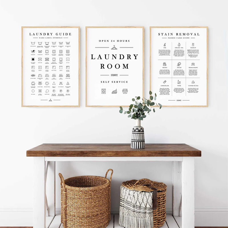 Light Hearted Laundry Room Signage Symbols Wall Art Black & White Fine Art Canvas Prints Utility Room Posters Modern Nordic Home Decor