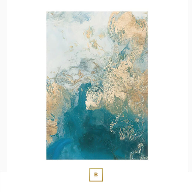 Liquid Blue Marble Abstract Wall Art Fine Art Canvas Prints Pictures For Modern Apartment Living Room Dining Room Bedroom Nordic Art Decor