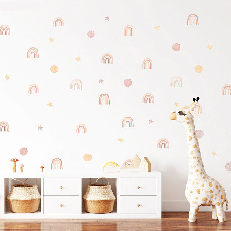 Little Rainbows Moon And Stars Wall Decals For Kid's Playroom Removable Self-Adhesive PVC Wall Stickers For Baby's Room Nursery Creative DIY Decor