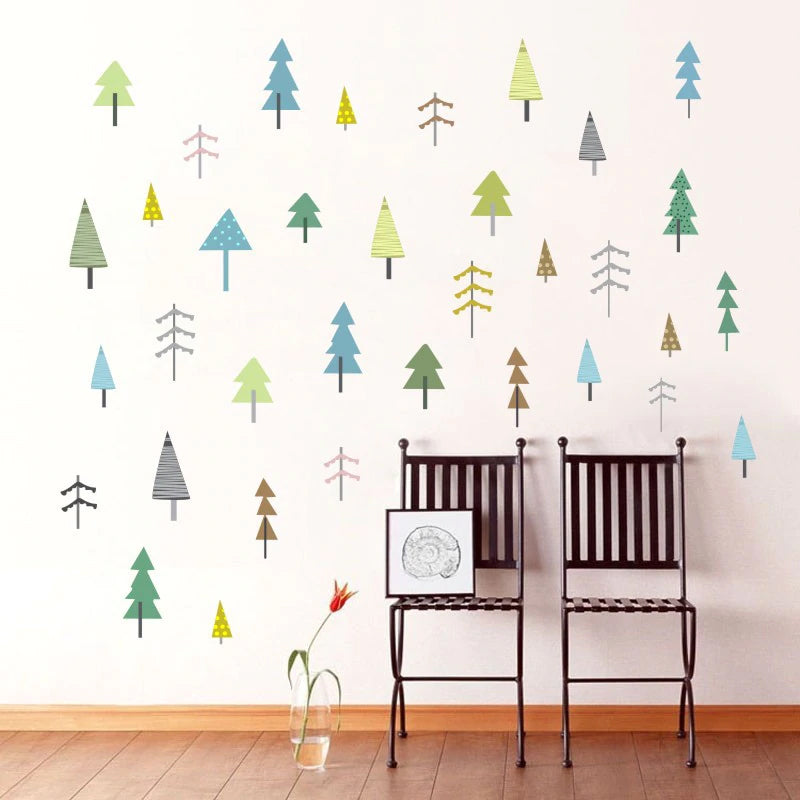 Little Trees Nordic Woodland Nursery Wall Decals DIY Removable Vinyl Wall Stickers Cute Nature Wall Mural For Colorful Kids Room Creative Wall Art Decoration