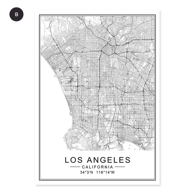 Los Angeles Cityscape Wall Art Fine Art Canvas Print California LA City Map Black White Minimalist Posters For Living Room Nordic Style Home Office Decor