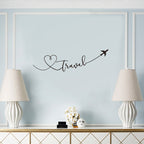 Love Travel Wall Decal PVC Decorative Wall Sticker Heart Travel Themed Typographic Quote Word Art Creative DIY Removable Self-Adhesive Wall Decoration
