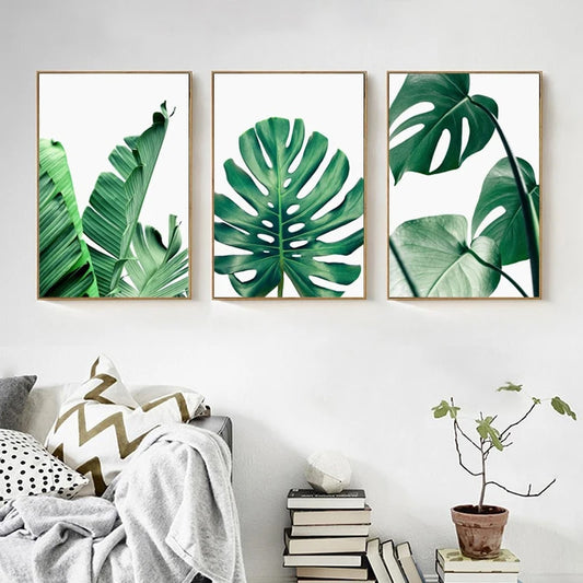 Lush Green Leaves Posters Tropical Plants Flora Fine Art Canvas Prints Nordic Wall Art For Living Room Dining Room Modern Home Decoration