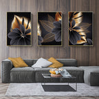 Luxury Black Golden Leaf Wall Art Fine Art Canvas Prints Modern Abstract Tropical Botanical Upscale Pictures For Living Room Loft Apartment Home Office Decor