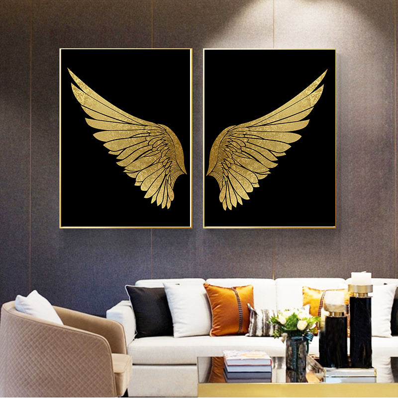 Luxury Golden Wings Black Gold Wall Art Modern Chic Fashion Salon
