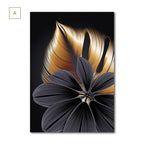 Luxury Black Golden Leaf Wall Art Fine Art Canvas Prints Modern Abstract Tropical Botanical Upscale Pictures For Living Room Loft Apartment Home Office Decor