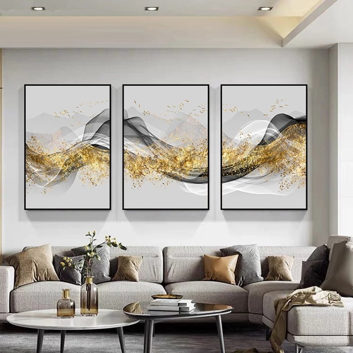 Minimalist Abstract Golden Mountain Landscape Wall Art Fine Art Canvas ...