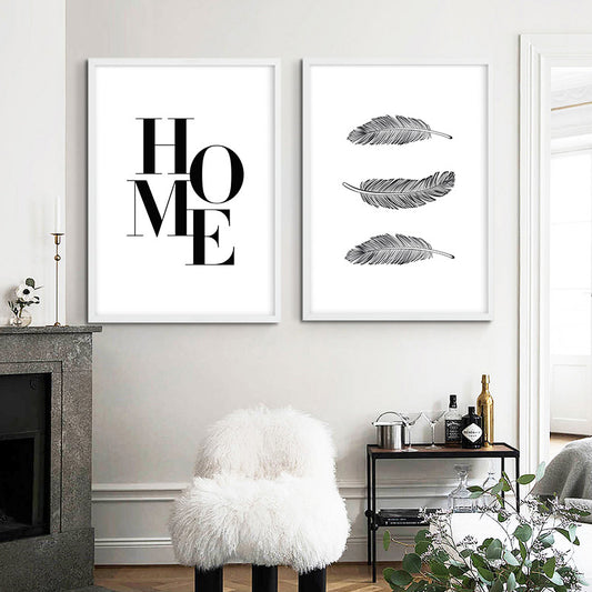 Minimalist Black And White Feathers Home Wall Art Fine Art Canvas Prints Faith Hope Love Quote Nordic Style Pictures For Simple Home Interior Decor