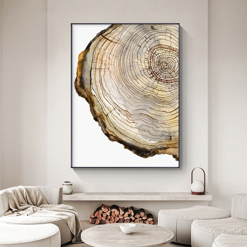 Minimalist Nordic Tree Rings Watercolor Wall Art Fine Art Canvas Prints White Brown Beige Pictures For Living Room Dining Room Decor