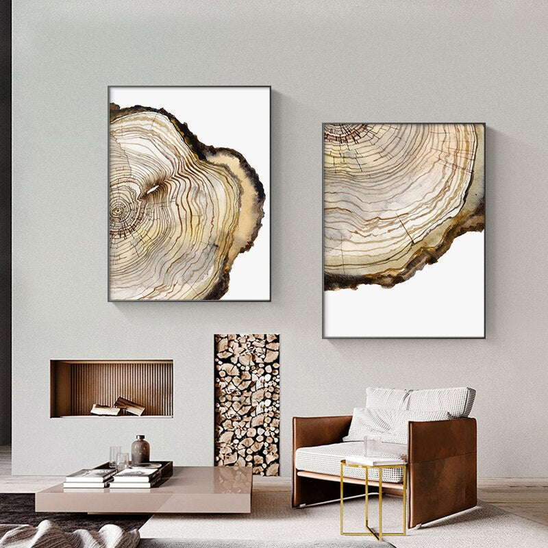 Minimalist Nordic Tree Rings Watercolor Wall Art Fine Art Canvas Prints White Brown Beige Pictures For Living Room Dining Room Decor