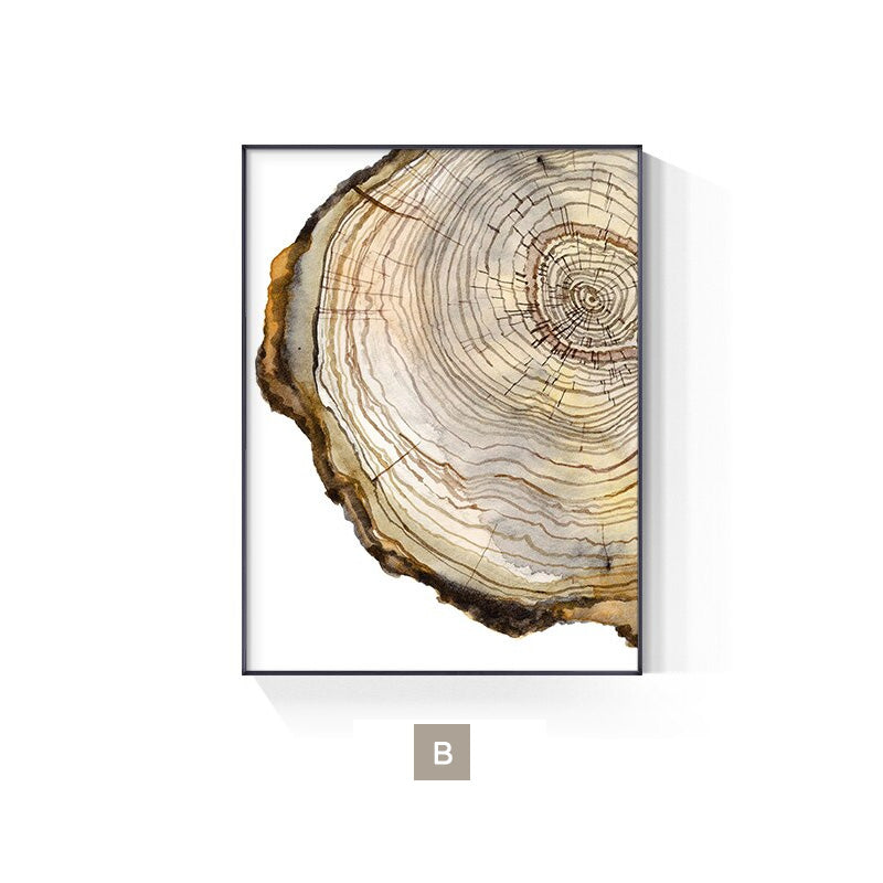 Minimalist Nordic Tree Rings Watercolor Wall Art Fine Art Canvas Prints White Brown Beige Pictures For Living Room Dining Room Decor