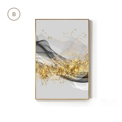 Minimalist Abstract Golden Mountain Landscape Wall Art Fine Art Canvas Prints Luxury Pictures For Living Room Dining Room Modern Home Office Art Decor