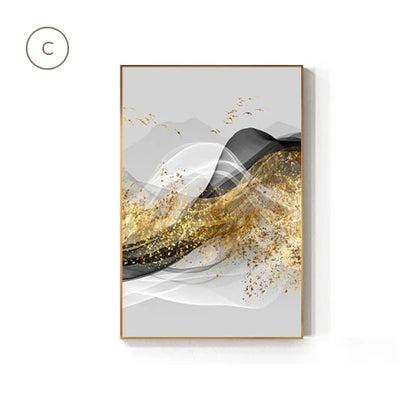 Minimalist Abstract Golden Mountain Landscape Wall Art Fine Art Canvas Prints Luxury Pictures For Living Room Dining Room Modern Home Office Art Decor