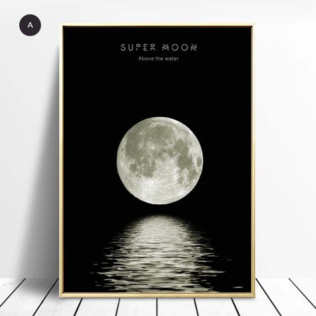 Moon Phases Wall Art Black White Fine Art Canvas Prints Lunar Landscape Minimalist Pictures For Bedroom Living Room Home Office Scandinavian Decor