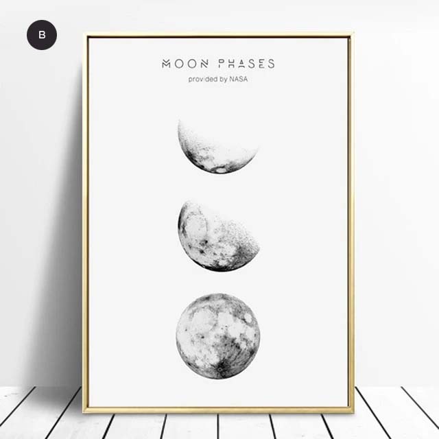 Moon Phases Wall Art Black White Fine Art Canvas Prints Lunar Landscape Minimalist Pictures For Bedroom Living Room Home Office Scandinavian Decor