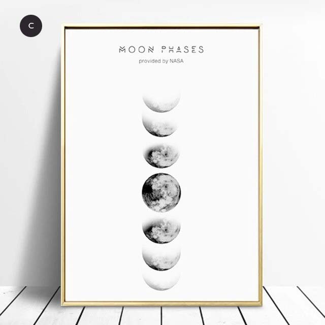 Moon Phases Wall Art Black White Fine Art Canvas Prints Lunar Landscape Minimalist Pictures For Bedroom Living Room Home Office Scandinavian Decor