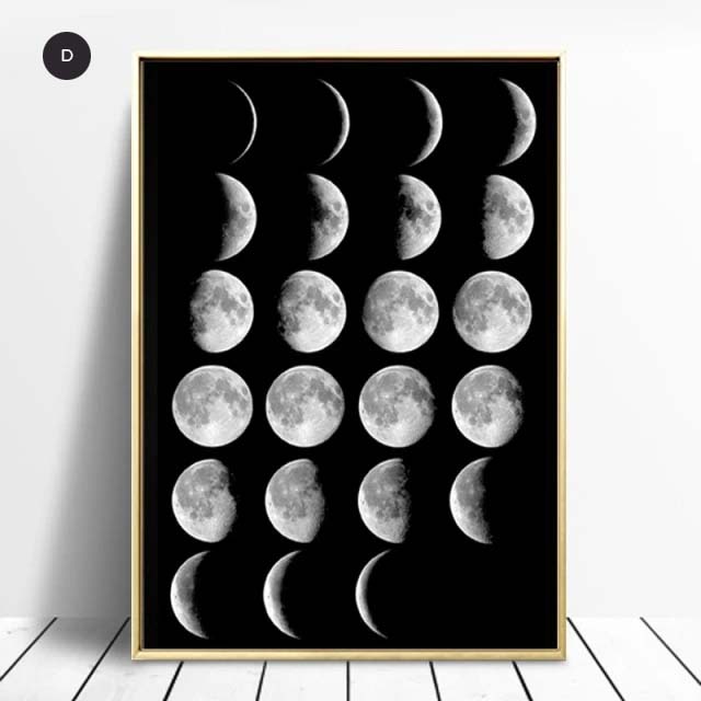 Moon Phases Wall Art Black White Fine Art Canvas Prints Lunar Landscape Minimalist Pictures For Bedroom Living Room Home Office Scandinavian Decor