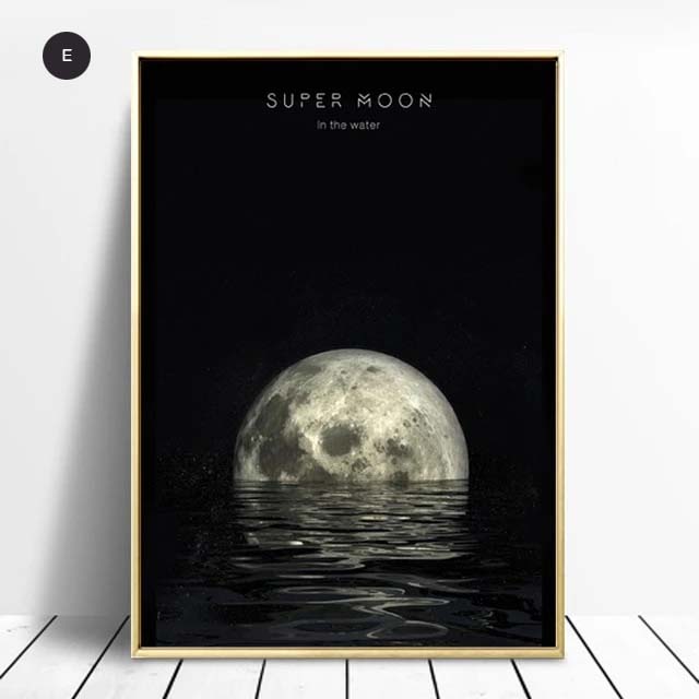 Moon Phases Wall Art Black White Fine Art Canvas Prints Lunar Landscape Minimalist Pictures For Bedroom Living Room Home Office Scandinavian Decor