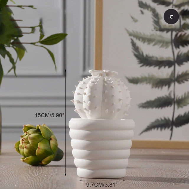 Minimalist White Cactus Statuettes For Lounge Coffee Table Living Room Sideboard Bedroom Dressing Table Decoration Modern Abstract Nordic Home Decoration