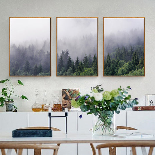 Misty Forest Landscape Wall Art Tranquil Nature Green Wilderness Fine Art Canvas Prints Pictures For Living Room Modern Home Interior Decor