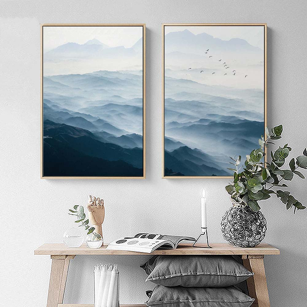 Misty Blue Morning Mountain Landscape Wall Tranquil Scenery Pictures Nordic Style Fine Art Canvas Prints For Office Living Rome Home Decor
