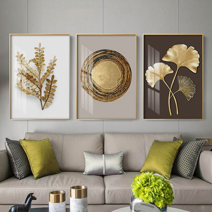 Modern Abstract Exotic Tropical Botanical Wall Art Fine Art Canvas Prints Golden Leaf Minimalist Pictures For Luxury Living Room Dining Room Art Decor