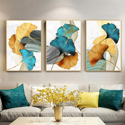 Modern Abstract Floral Wall Art Blue Green Yellow Golden Fine Art Canvas Prints Luxury Pictures For Living Room Bedroom Office Hotel Art Decor