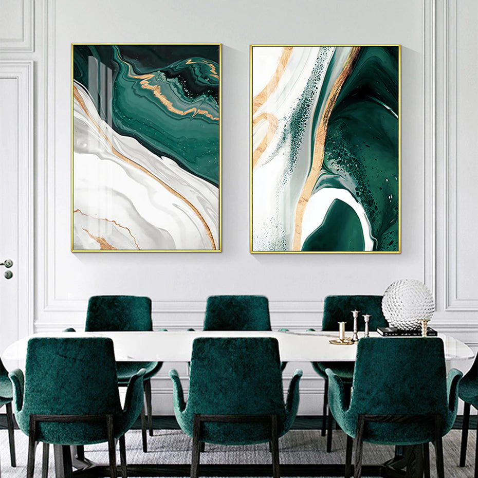 Modern Abstract Green Marble Wall Art Fine Art Canvas Prints Nordic Contemporary Lifestyle Pictures For Living Room Dining Room Office Interior Decor