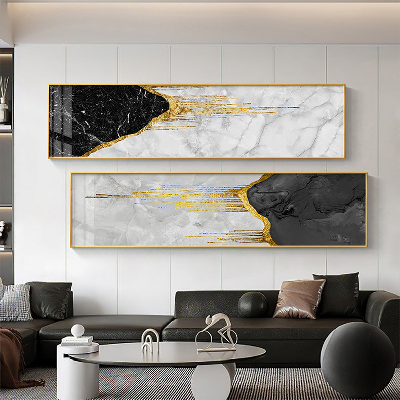 Gold Grey Black White Cool Abstract Canvas Wall Art Large Picture Prints
